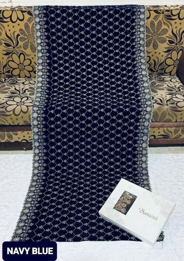 Premium Embroided Velvet Shawl D-06 Blue