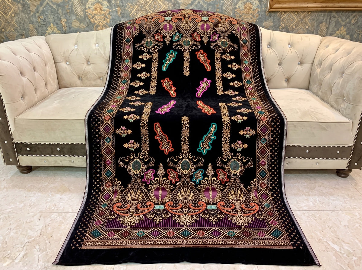 Premium Printed Velvet Shawl D-01 Black