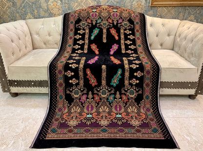 Premium Printed Velvet Shawl D-01 Black