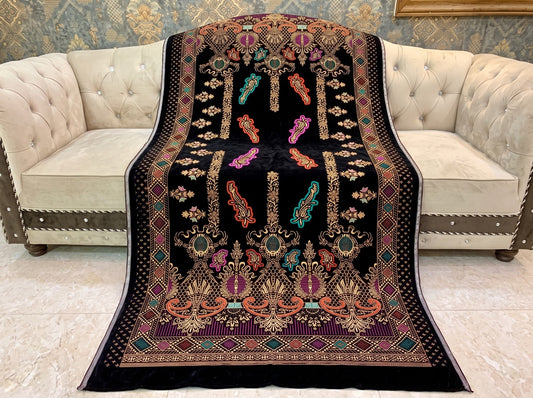Premium Printed Velvet Shawl D-01 Black