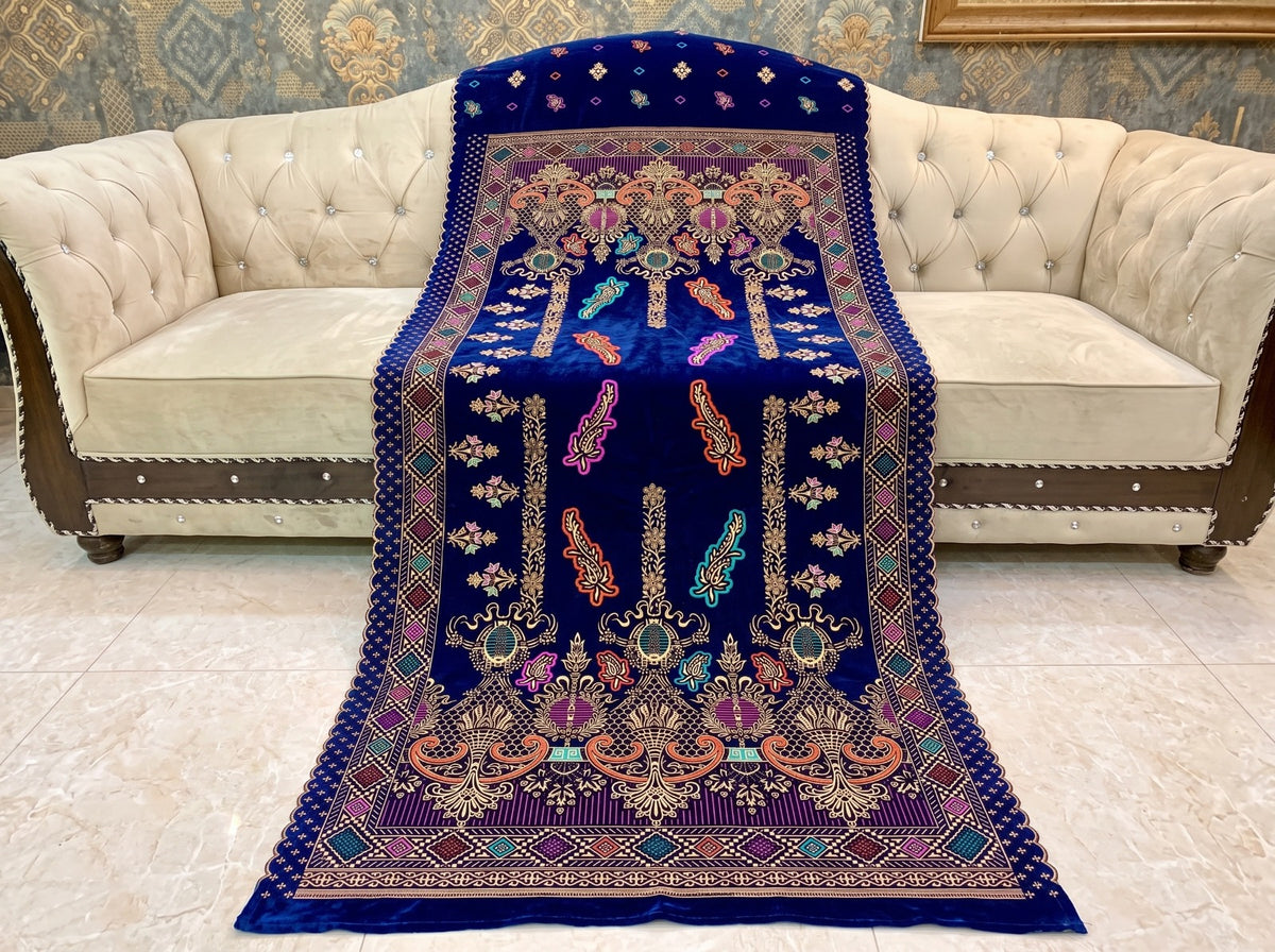Premium Printed Velvet Shawl D-01 Navy Blue