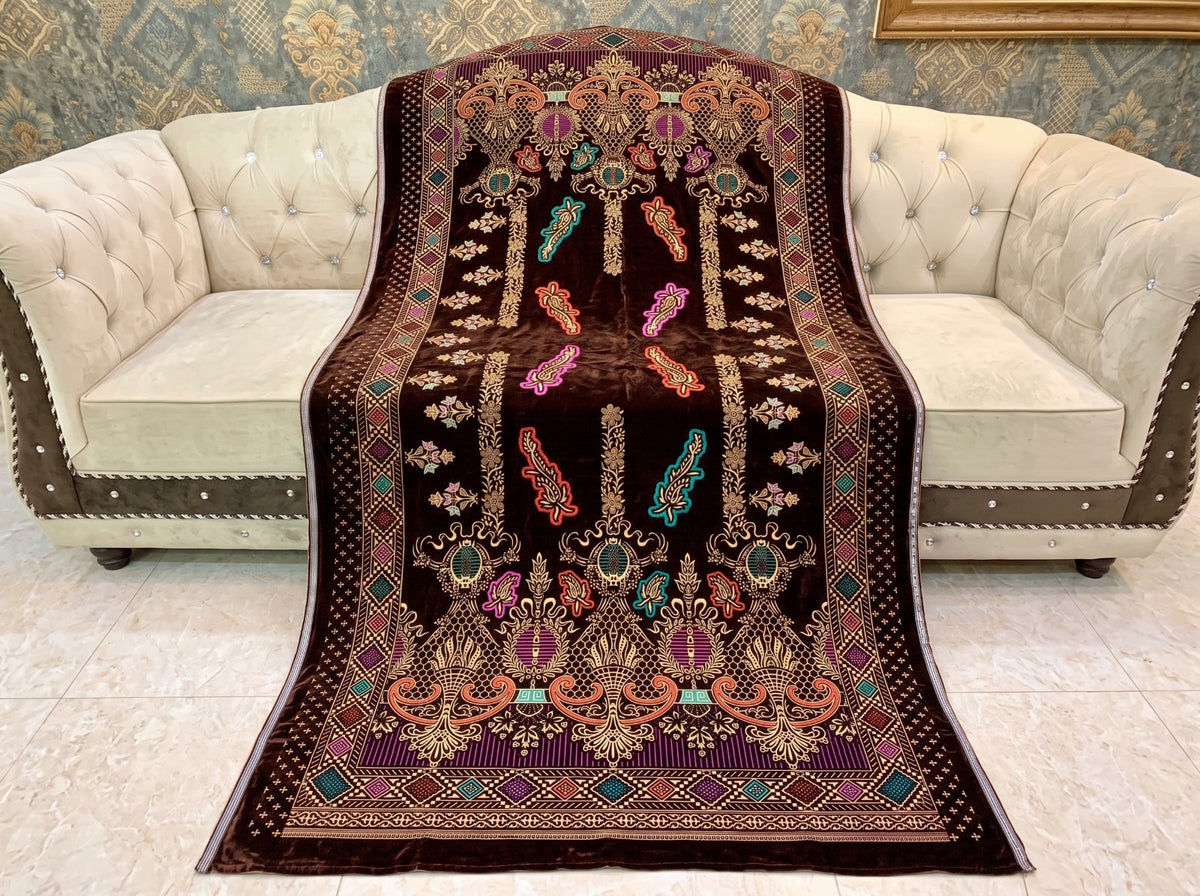 Premium Printed Velvet Shawl D-01 Brown