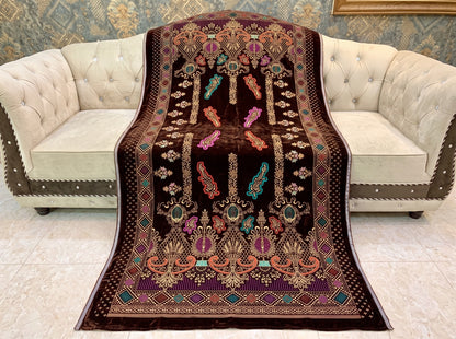 Premium Printed Velvet Shawl D-01 Brown