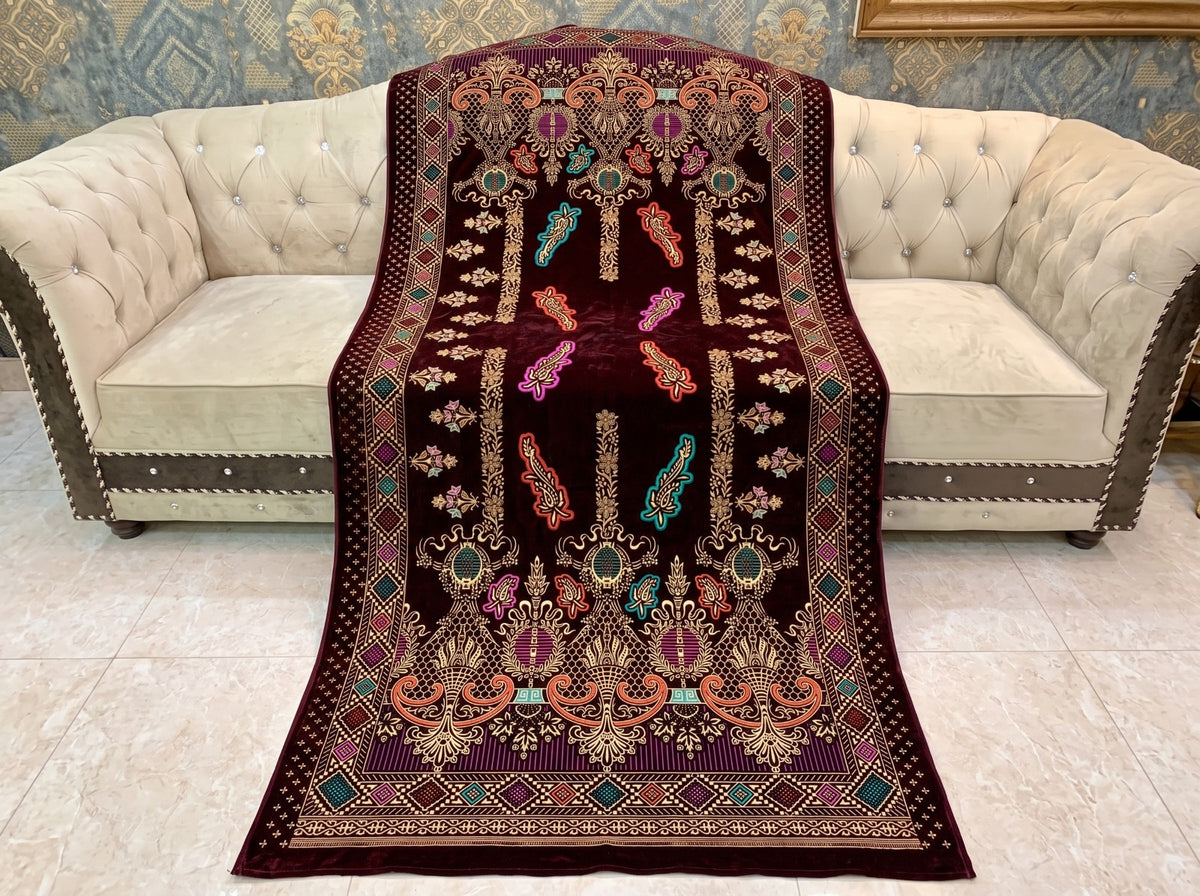 Premium Printed Velvet Shawl D-01 Mehroon