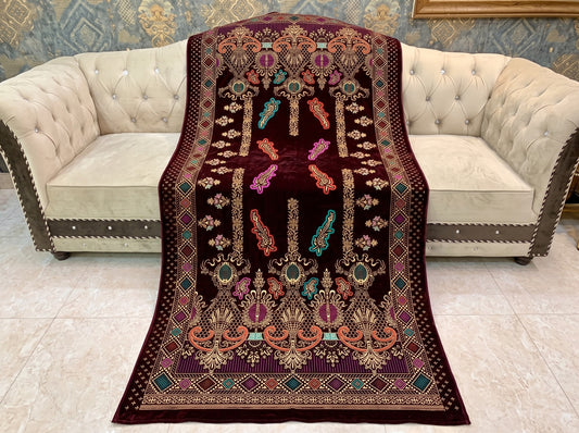 Premium Printed Velvet Shawl D-01 Mehroon