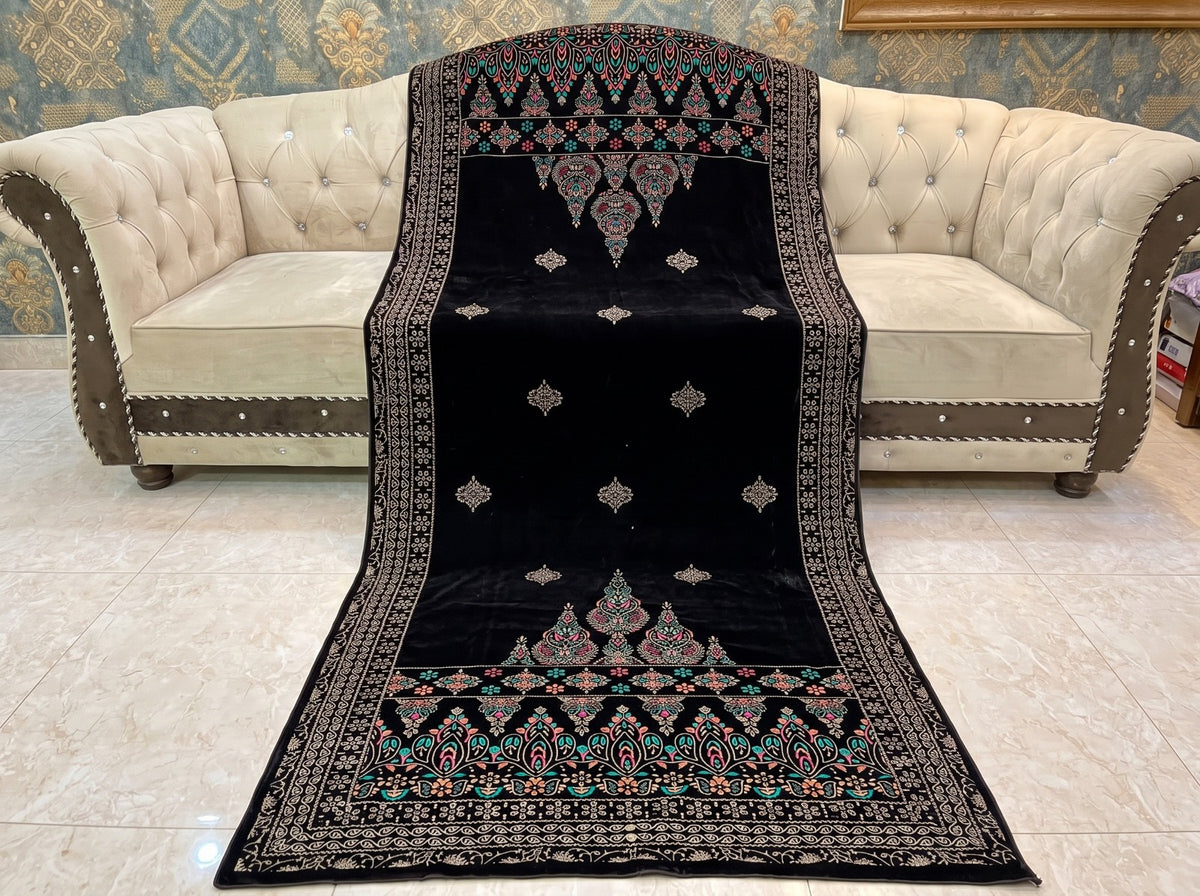 Premium Printed Velvet Shawl D-02 Black