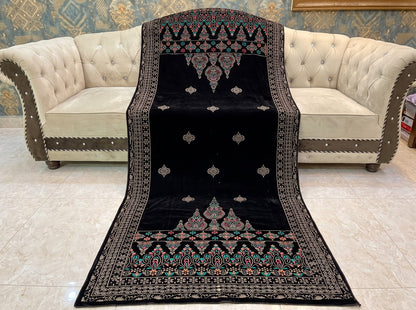 Premium Printed Velvet Shawl D-02 Black