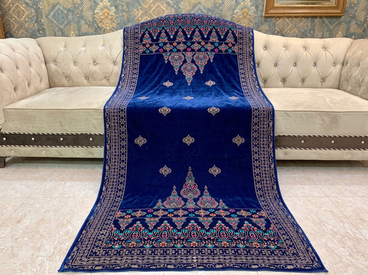 Premium Printed Velvet Shawl D-02 Navy Blue