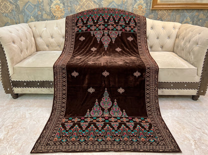 Premium Printed Velvet Shawl D-02 Brown
