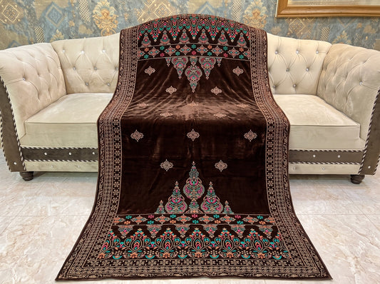 Premium Printed Velvet Shawl D-02 Brown