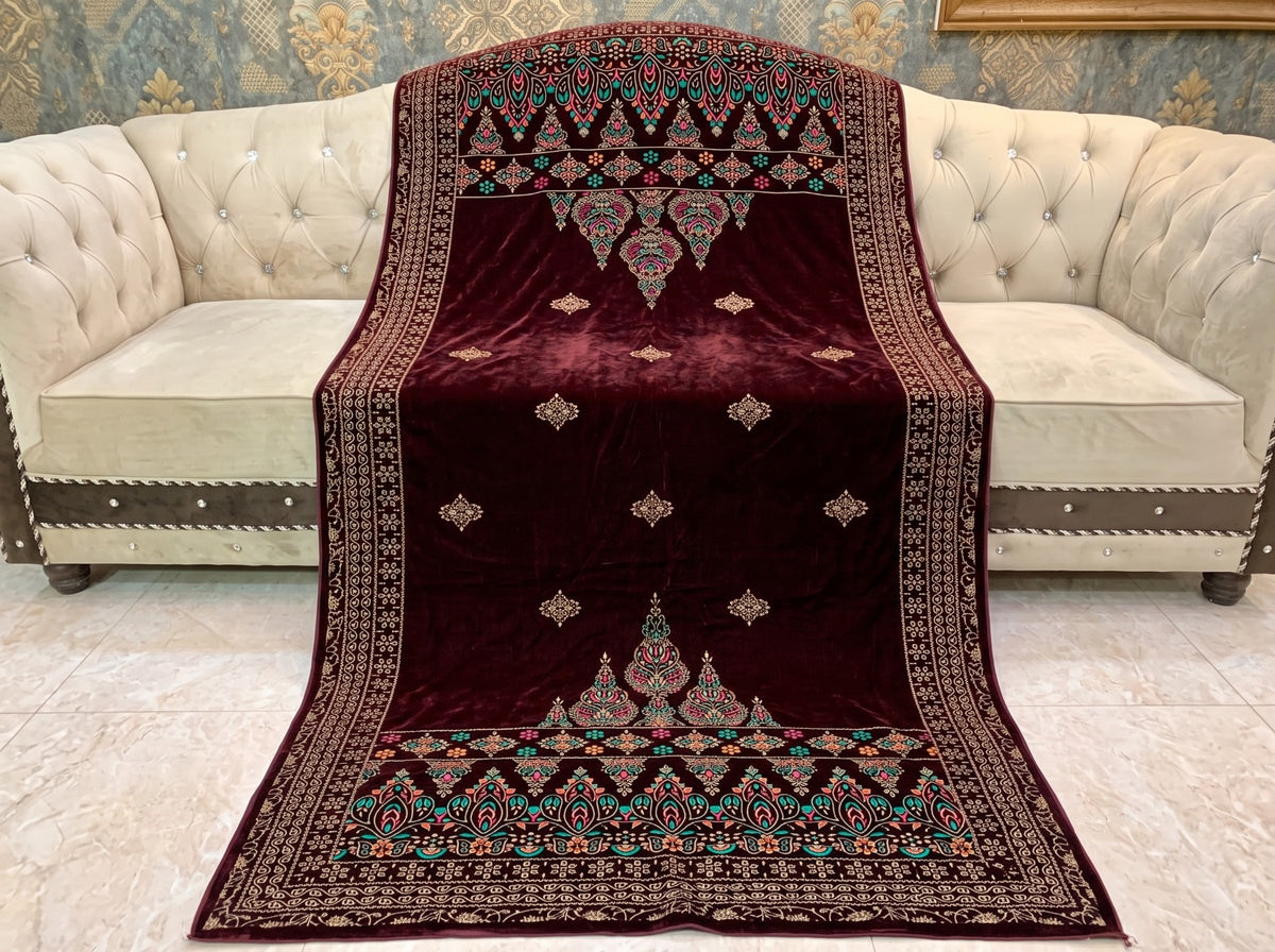 Premium Printed Velvet Shawl D-02 Mehroon