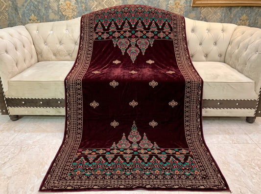 Premium Printed Velvet Shawl D-02 Mehroon