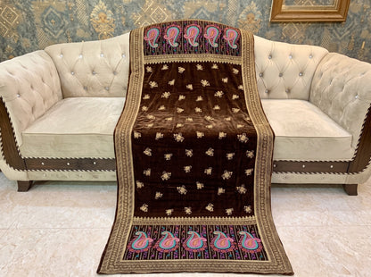 Premium Printed Velvet Shawl D-03 Brown