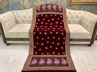Premium Printed Velvet Shawl D-03 Mehroon