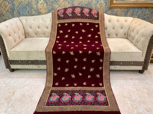 Premium Printed Velvet Shawl D-03 Mehroon