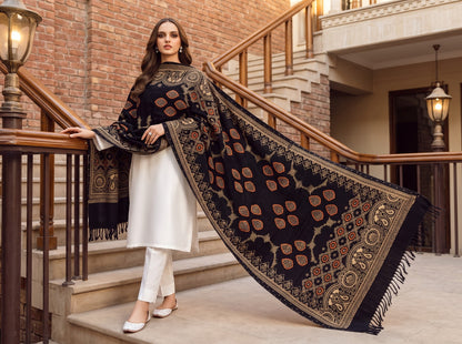 Premium Printed Velvet Shawl D-04 Black