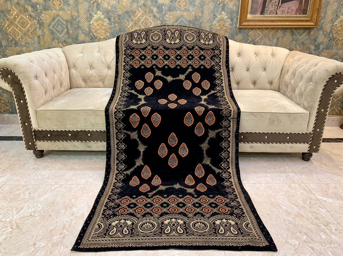 Premium Printed Velvet Shawl D-04 Black