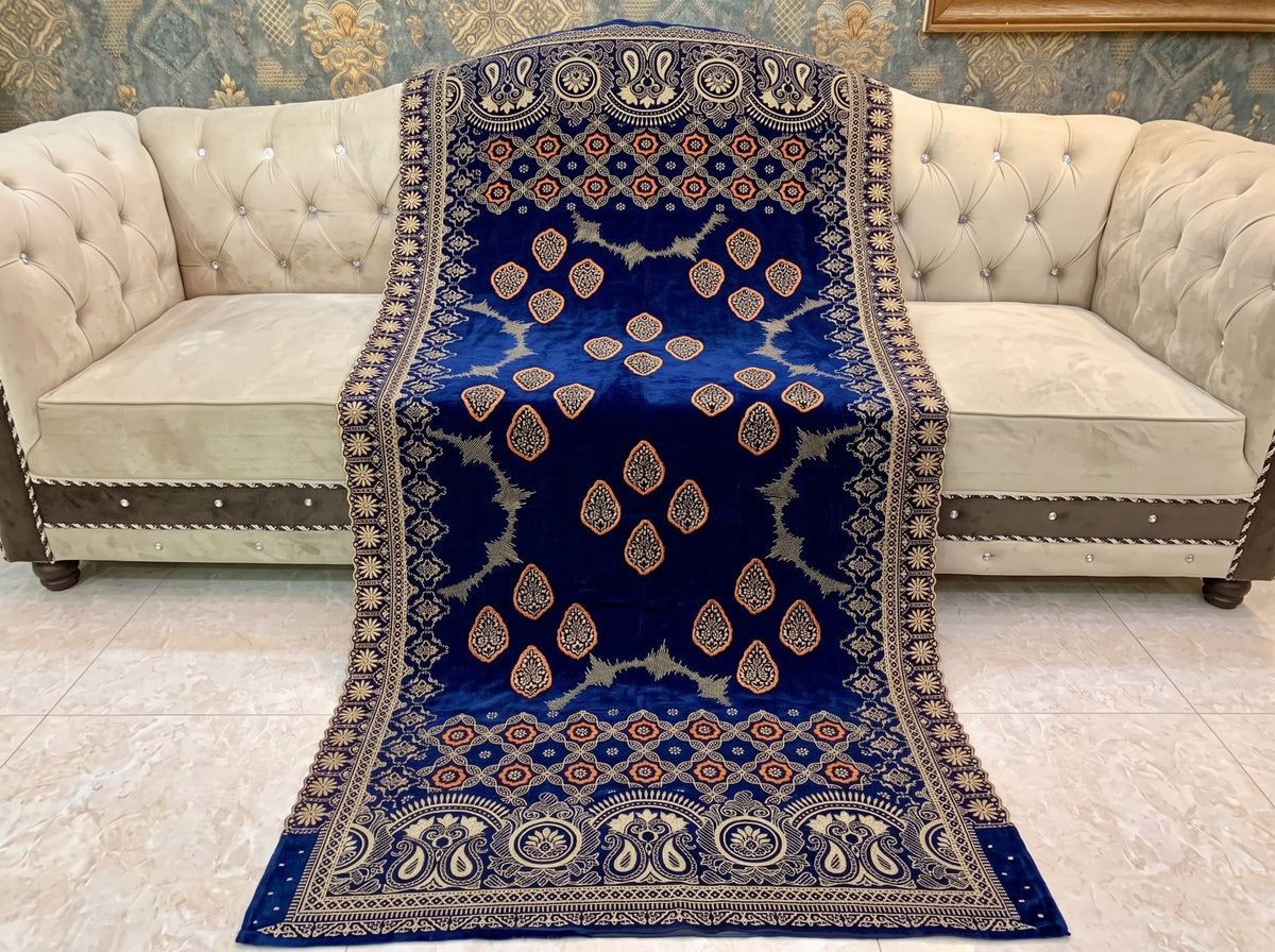 Premium Printed Velvet Shawl D-04 Navy Blue