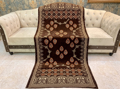 Premium Printed Velvet Shawl D-04 Brown
