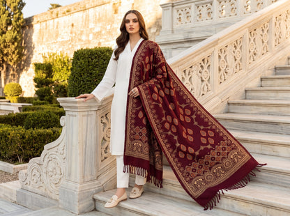 Premium Printed Velvet Shawl D-04 Mehroon