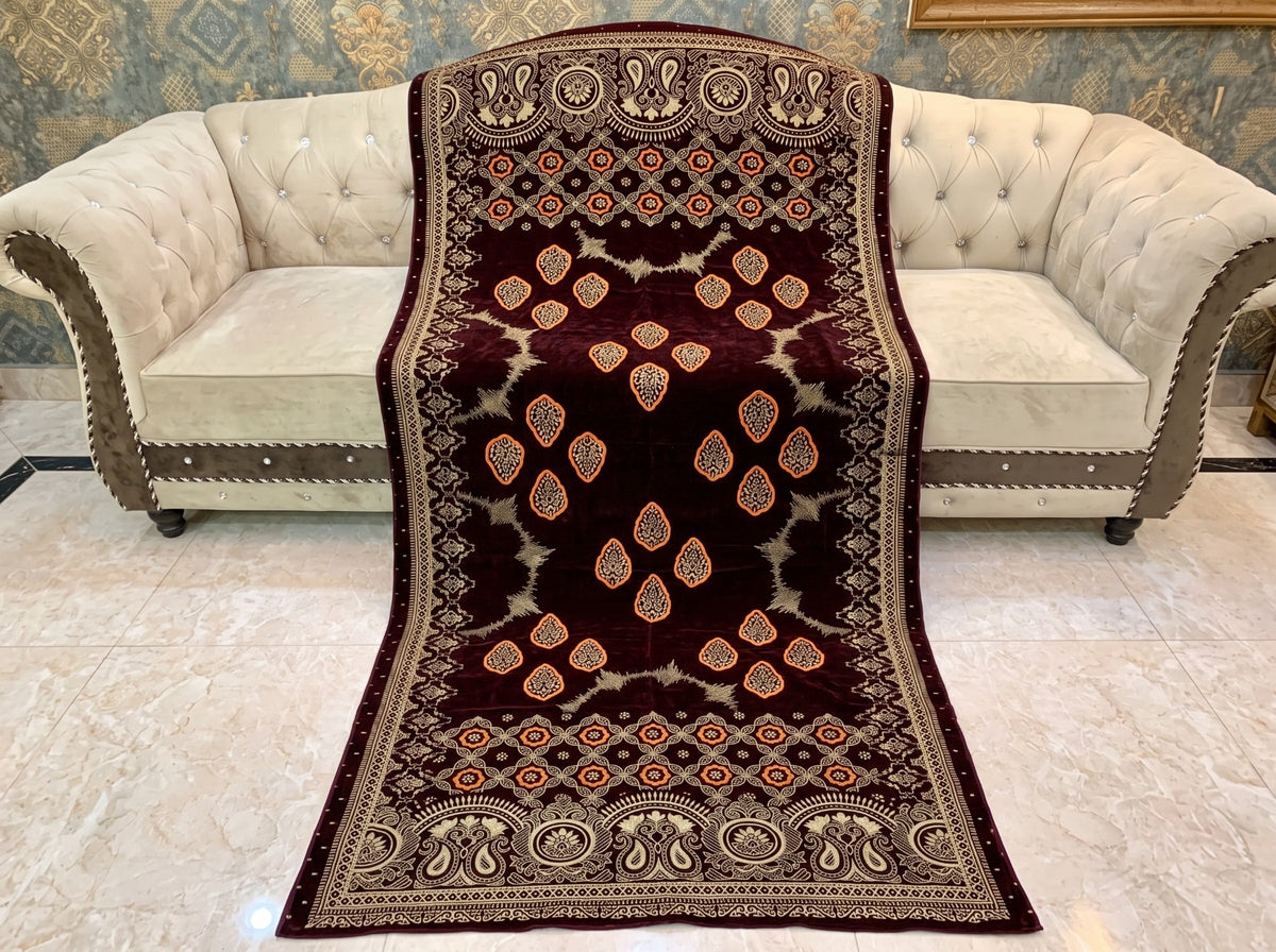 Premium Printed Velvet Shawl D-04 Mehroon