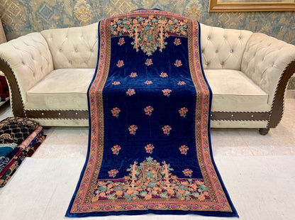 Premium Printed Velvet Shawl D-05 Navy Blue