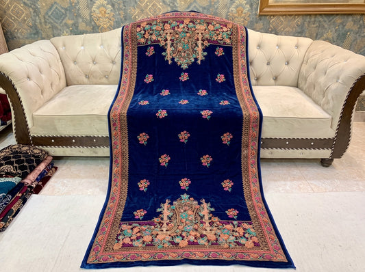 Premium Printed Velvet Shawl D-05 Navy Blue