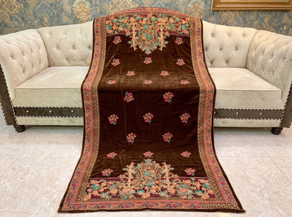 Premium Printed Velvet Shawl D-05 Brown