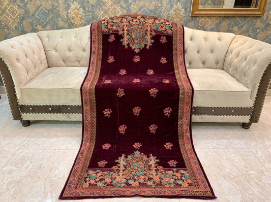 Premium Printed Velvet Shawl D-05 Mehroon