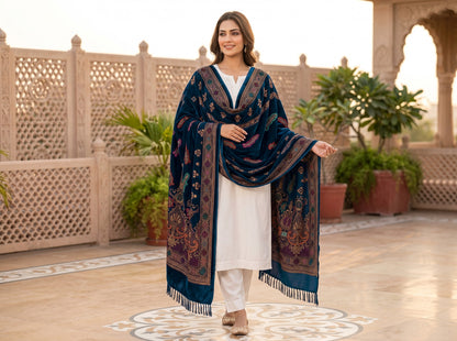 Premium Printed Velvet Shawl D-01 Zinc